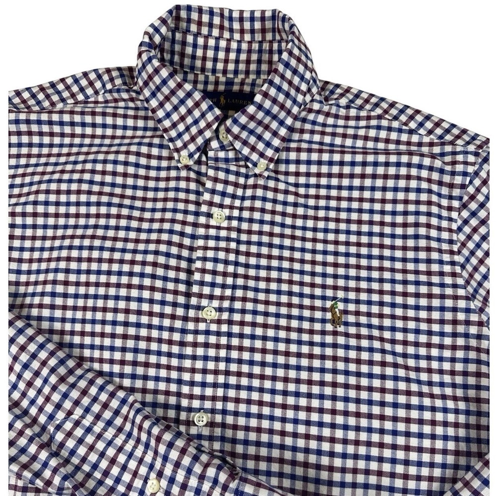 Ralph Lauren‎ Button Down Shirt Men's L Red White Blue Gingham Check Preppy Pony